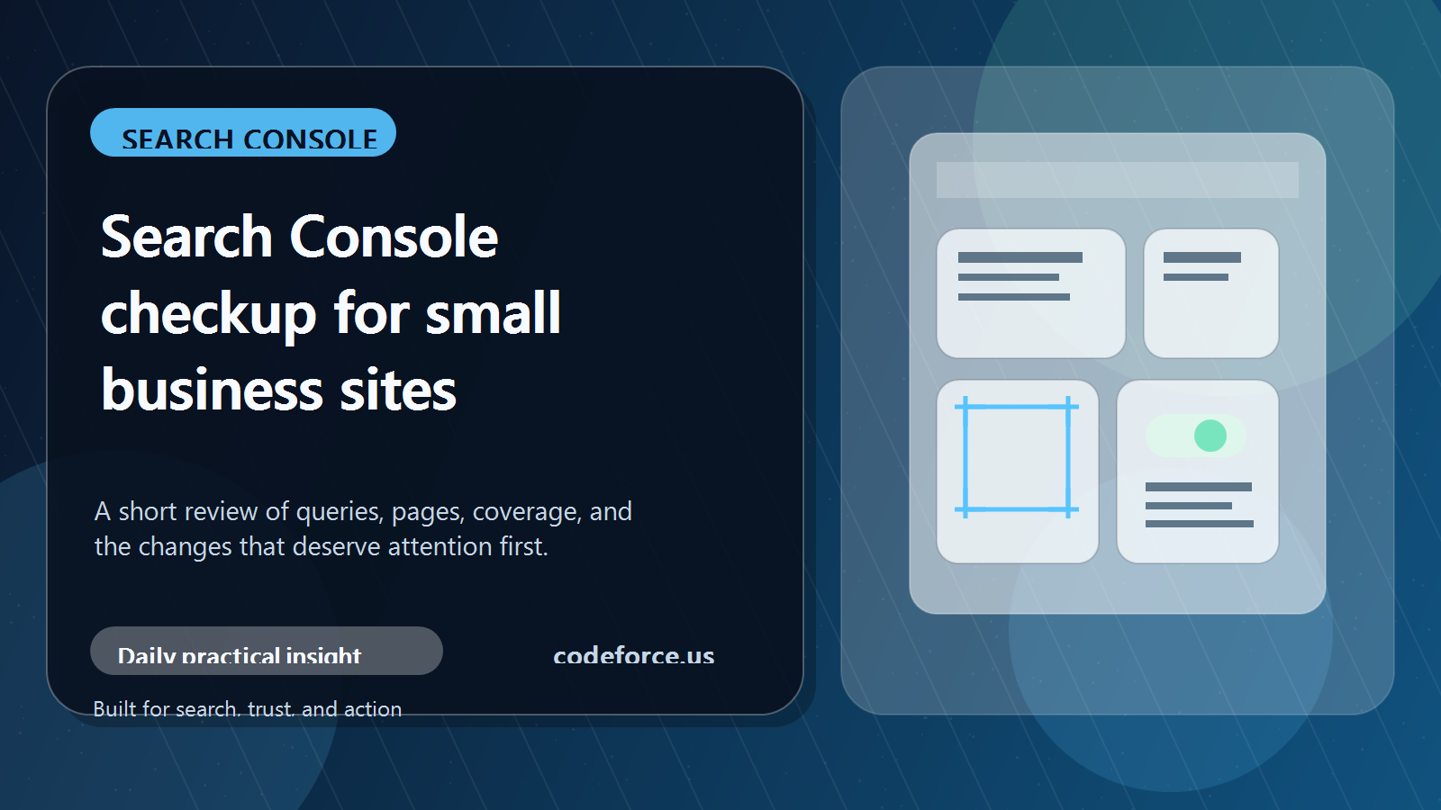 Featured image for a Search Console checkup blog post for small business websites.