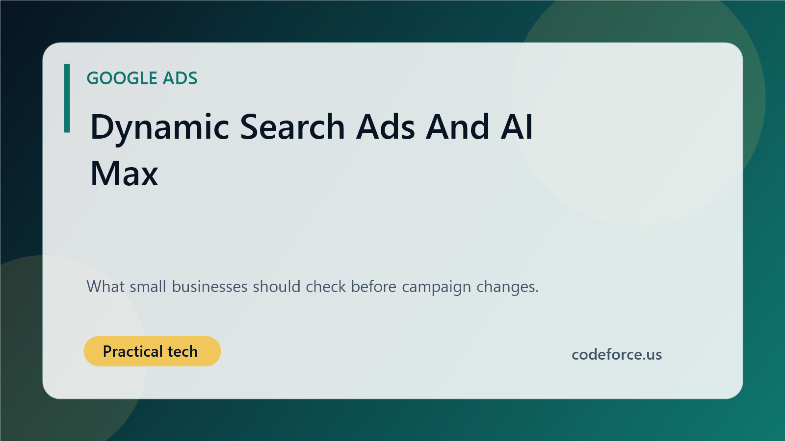 Illustrated blog cover about Dynamic Search Ads and AI Max changes for small businesses.