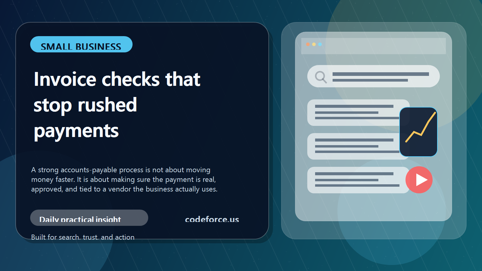 Featured image for a blog post about fake invoice scams targeting small businesses and how to stop rushed payments.