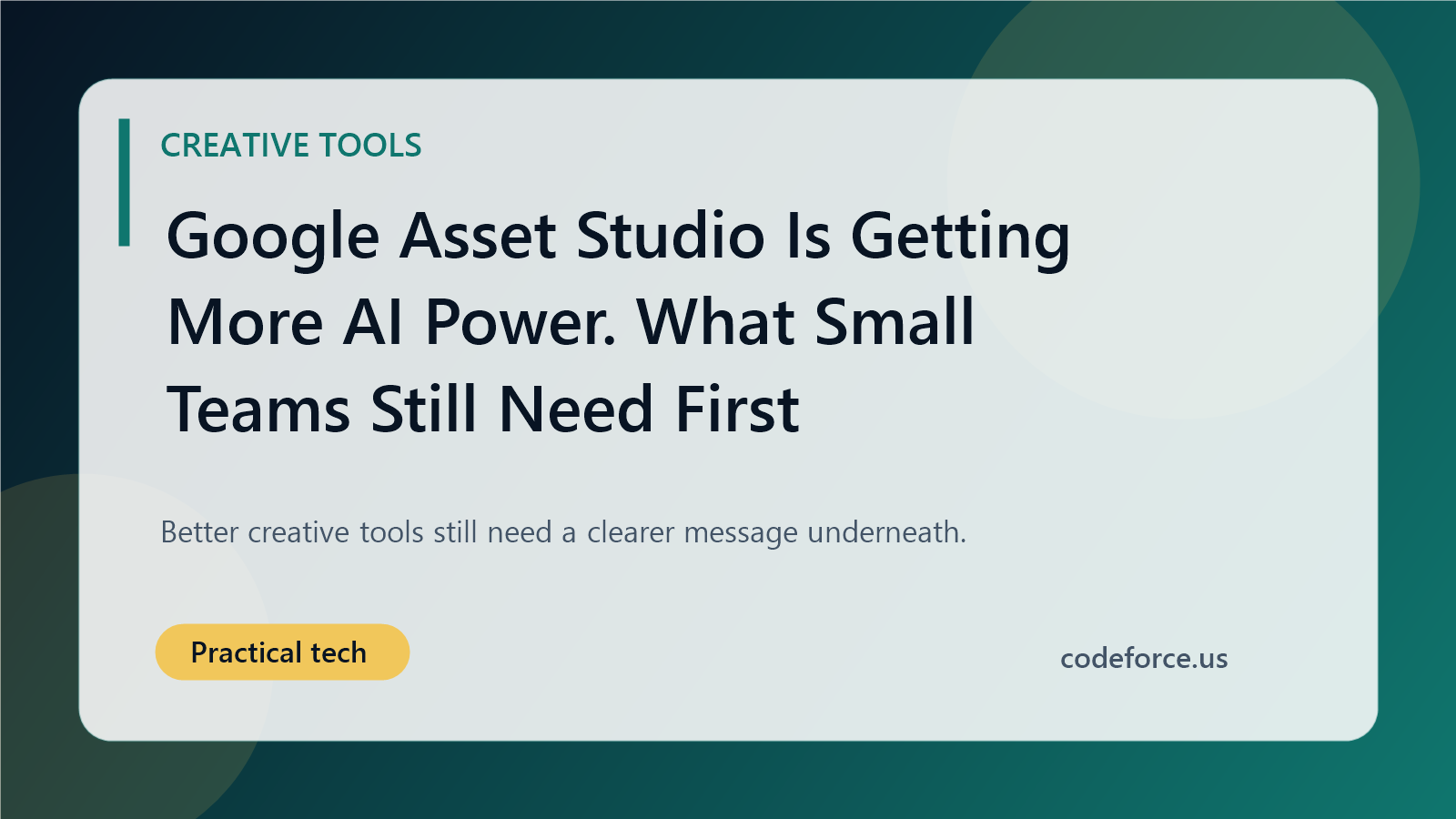 Illustrated blog cover about Google Asset Studio and AI creative prep for small teams.