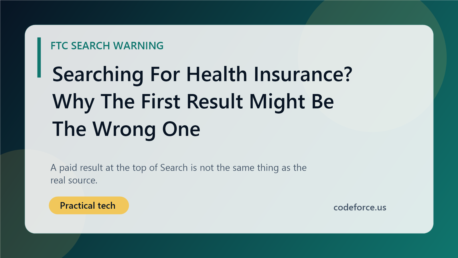 Illustrated blog cover about health insurance search scams and misleading sponsored results.