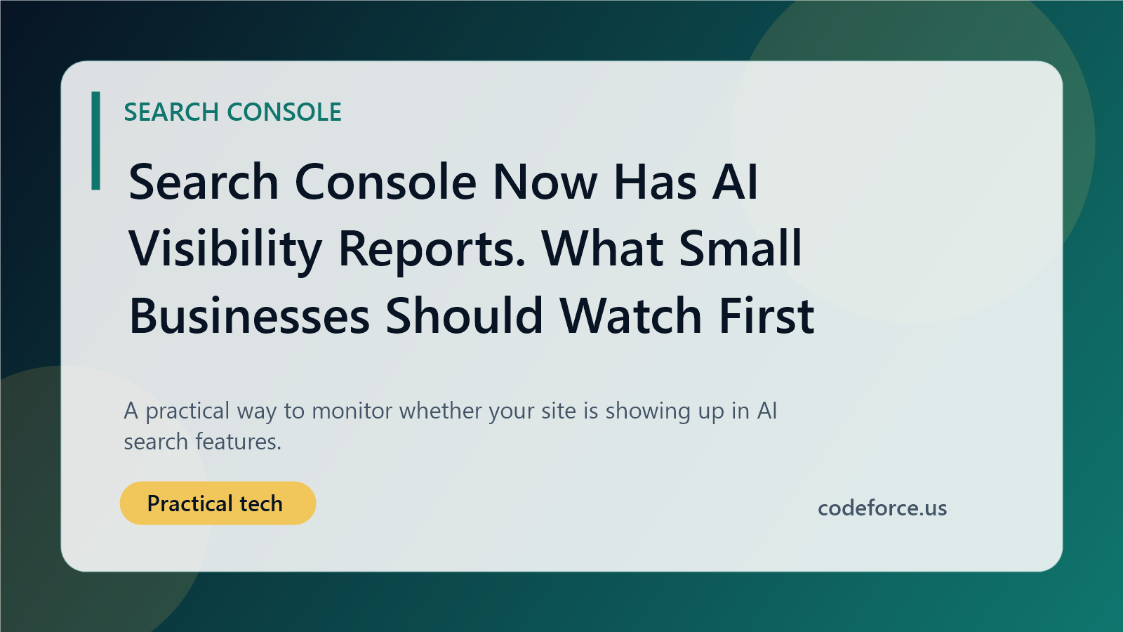 Illustrated blog cover about Search Console AI visibility reports for small business websites.