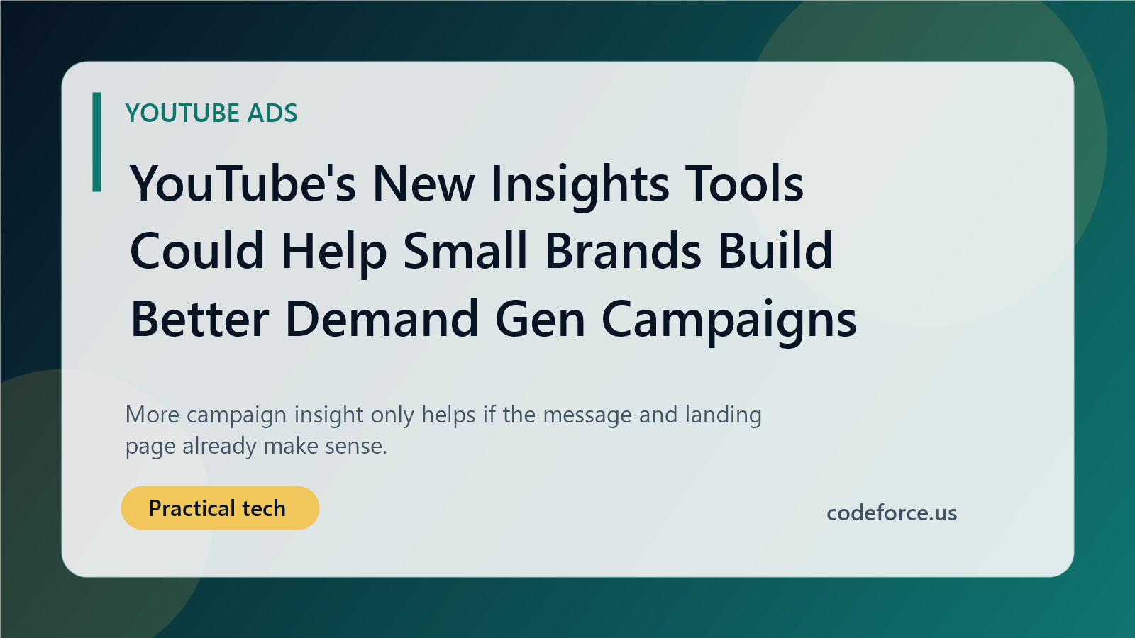 Illustrated blog cover about YouTube insights tools and better Demand Gen campaigns for small brands.