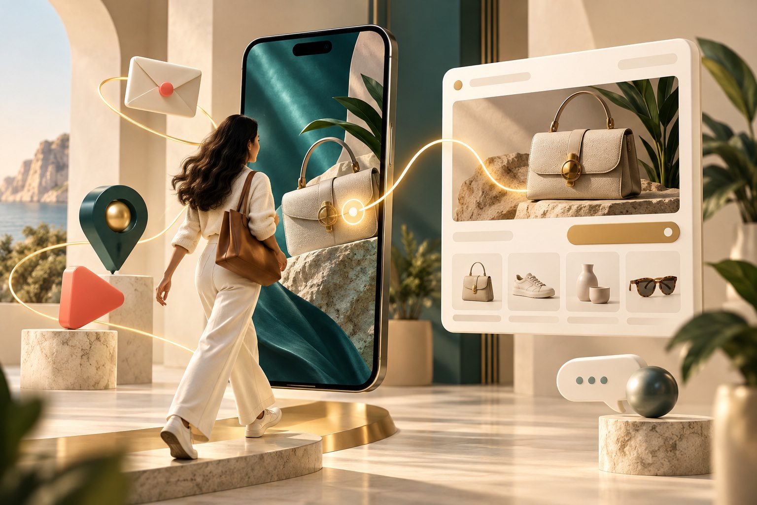 Shopper moving from a visual mobile ad to an ecommerce landing page through a single connected path