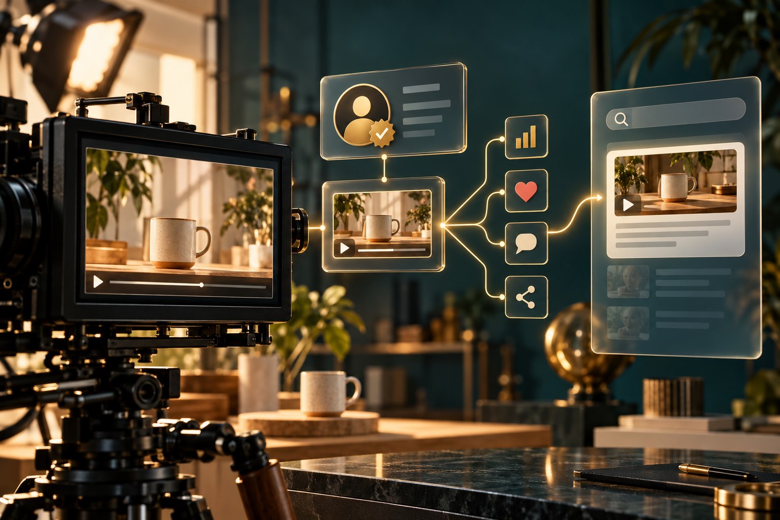Business video connected to a creator profile and structured engagement signals for Google Search